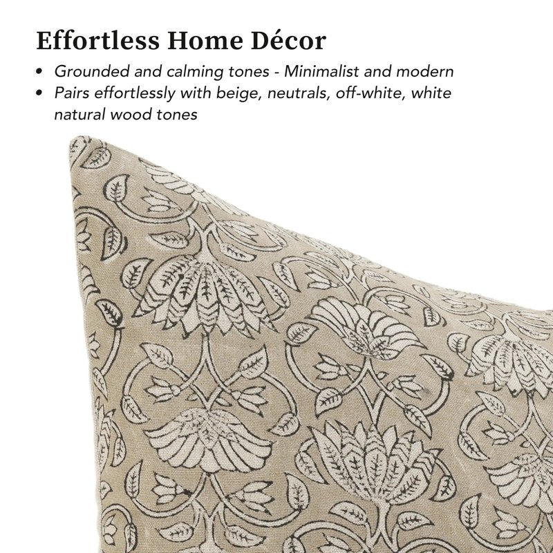 Handmade Block Print 100% Thick Cotton 20 x 20 inch Throw Pillow Cushion Cover with Zipper - Pillowcase for Bedroom, livingroom, Couch, Sofa, Outdoor, Chair, Bed, Home Décor-Margot (Muslin Beige 1)