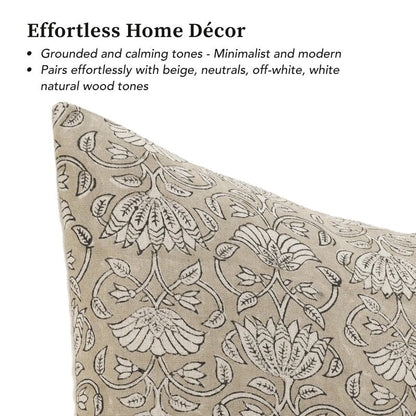 Handmade Block Print 100% Thick Cotton 20 x 20 inch Throw Pillow Cushion Cover with Zipper - Pillowcase for Bedroom, livingroom, Couch, Sofa, Outdoor, Chair, Bed, Home Décor-Margot (Muslin Beige 1)