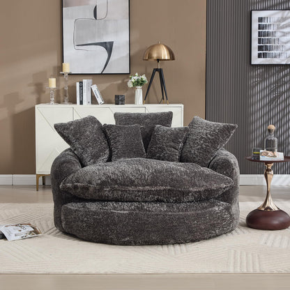 LITVZ Oversized Round Chaise Lounge Indoor, Comfy Round Boneless Sofa Chair with Extra Deep Seat, Cozy Memory Foam Cuddle Circle Couch and 5 Pillows for Reading Living Room