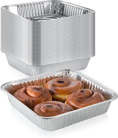 Extra-Thick Disposable Aluminum Baking Pans by [Brand Name] - Pack of 30 | 9” x 9” Recyclable Square Tins | 2” High Walls for Spill Prevention