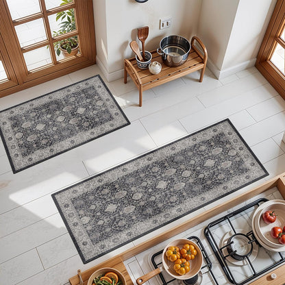 Skiennix Kitchen Rug Set - Farmhouse Washable Non-Slip Mats for Sink & Stove | Soft Cozy Runners (2x3, 2x4, 2x5, Black)