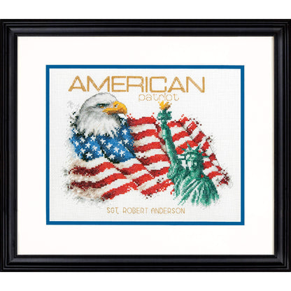 Dimensions 'American Patriot' Counted Cross Stitch Patriotic Personalized Gift for Veterans and Military Kit, 14 Count White Aida Cloth, 10'' x 8''