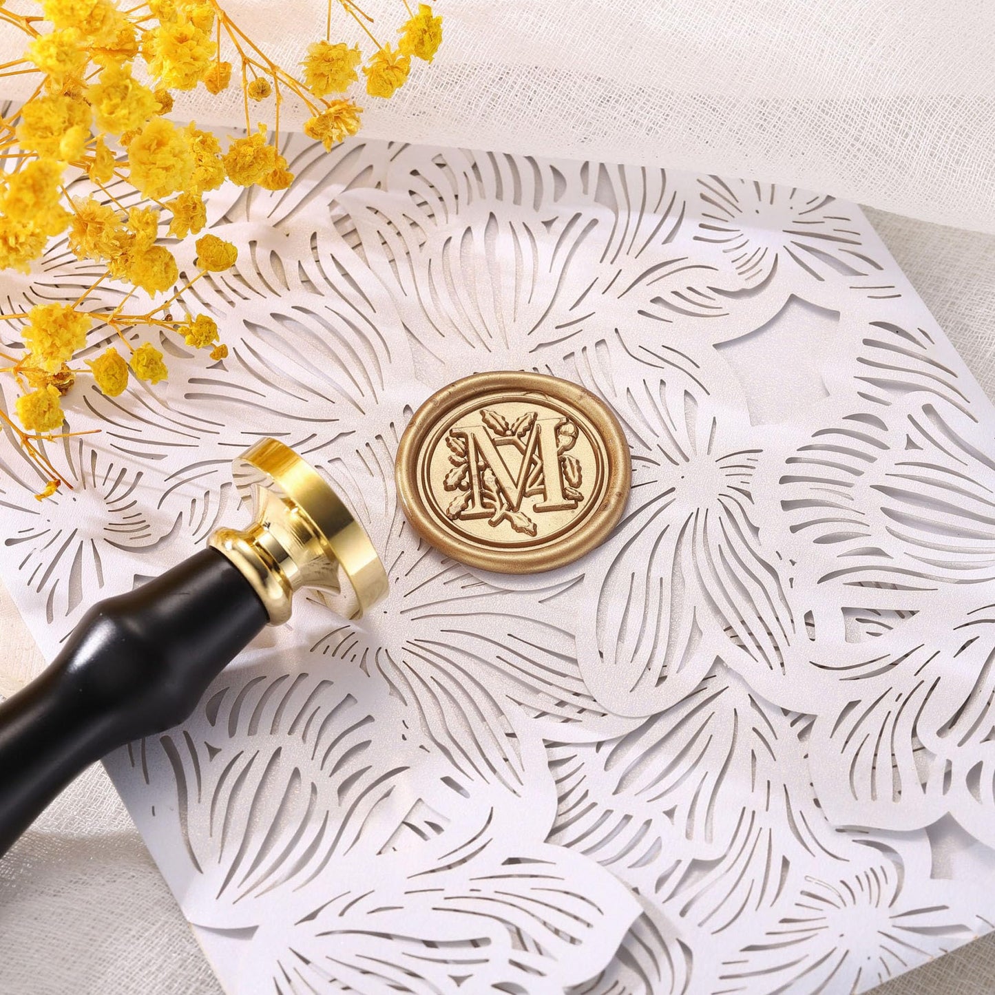 Yoption Traditional Initial Alphabet Wax Seal Stamp with 120 Antique Gold Wax Seal Beads Kit for Wedding Engagement Party Invitation Envelope Christmas Gift Wrap - Letter M