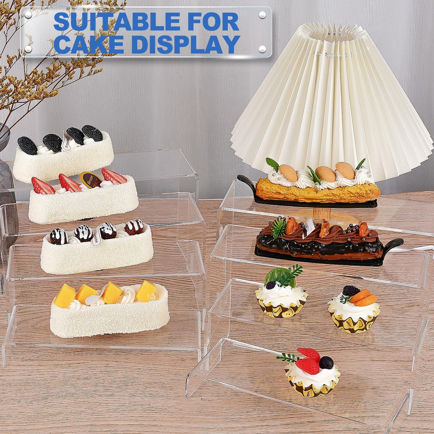 Aheroi Large Acrylic Risers, 8 Pcs 2 Set(7”L~8”L~9”L) Acrylic Display Set Rectangular Stands Shelf Clear Display Risers for Decor, Cake Shelves Retail Shoe Showcase
