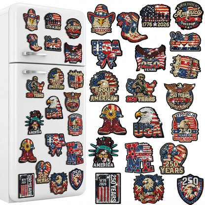 Chapou 20 Pcs 4th of July Patriotic Diamond Art Magnets 250th Anniversary Eagle Diamond Painting Magnets Memorial Day Red White Blue American Flag Magnetic Gem Art Stickers Kits for Adults DIY Decor