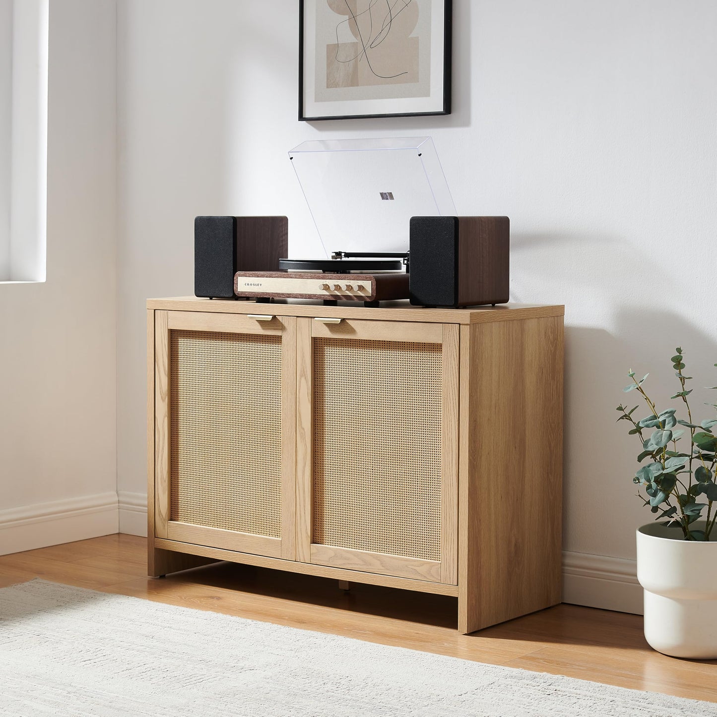 Crosley Furniture Kenji Record Player Cabinet with Vinyl Storage, Media Stand, Modern Home Organizer, Ash