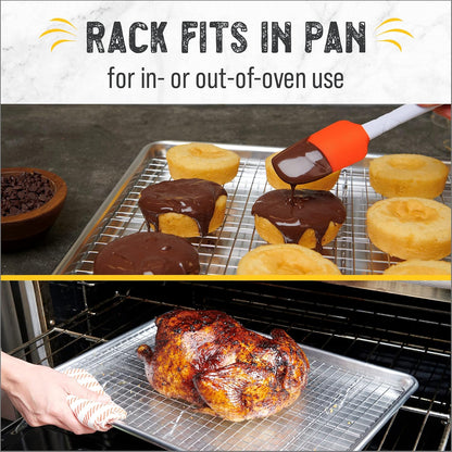 Checkered Chef Baking Sheets for Oven, Quarter Sheet Pan with Stainless Steel Wire Rack, Easy Clean Cookie Sheets,