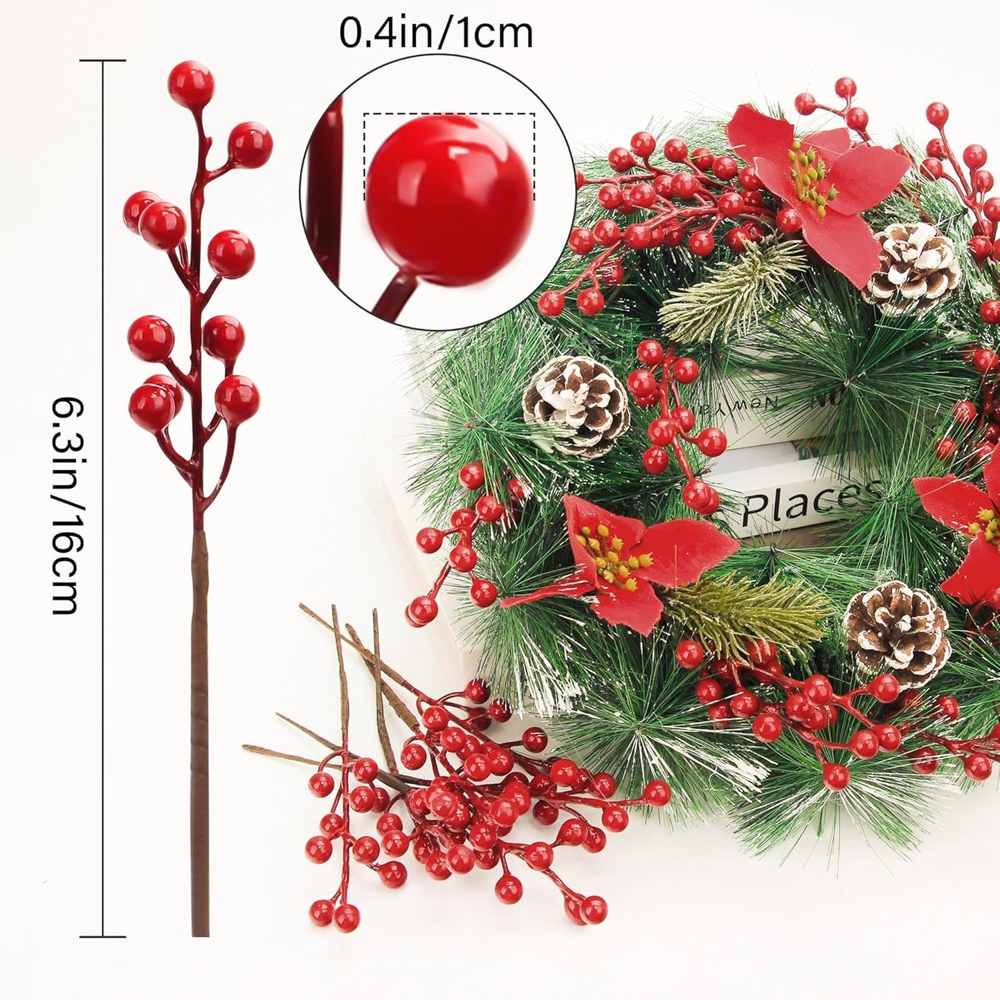 50pack NBGV Christmas Tree Decorations Artificial Berry Stems Red Berry Picks for Xmas Winter Party Holiday Flower