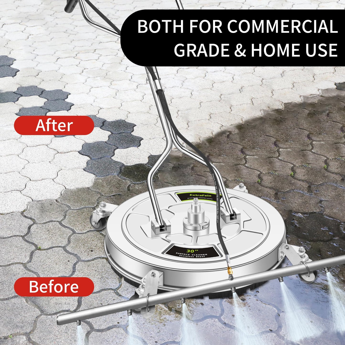 30" Pressure Washer Surface Cleaner Ultra with 7 Nozzles Water Broom, Stainless Steel Dual Handle Power Washer Surface Cleaner for Patio Decker Concrete Driveway, 5000 PSI