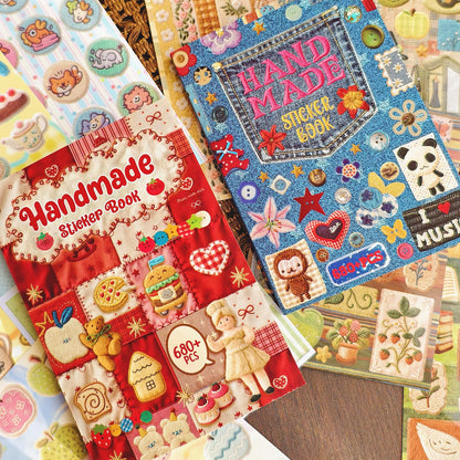 PRSTINCOL 2 in 1 Japanese Sticker Book Combo Set with Red and Blue Patterned Die Cut Stickers 60 Sheets for Journaling