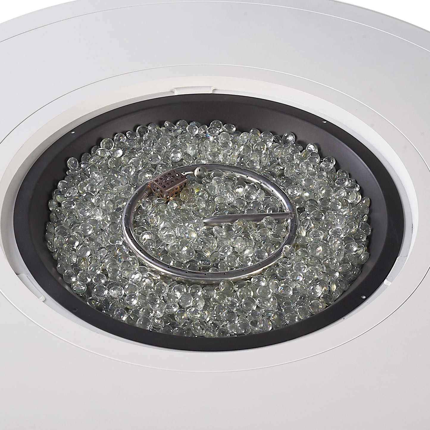 Oakland Living Round 44 in. x 44 in. Aluminum Propane Fire Pit Table with Glass Beads, Two Covers, Lid, 57,000 BTUs in White Finish