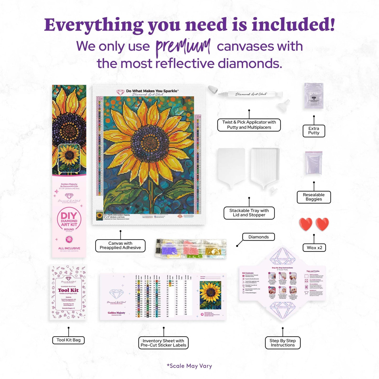 DIAMOND ART CLUB Golden Majesty Diamond Painting Kit, Fun DIY Crafts for Adults, Round Diamond Art Canvas, 13" x 17" (33 cm x 42.7 cm)