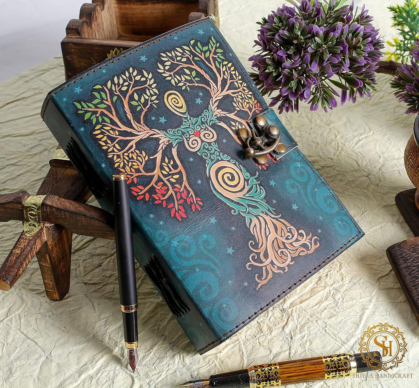 Blank Spell Book Of Shadows Journal With Lock Clasp Prop Vintage Handmade Leather Diary Embossed Prayer Pagan Antique Witchcraft Supplies Wiccan Notebook Daily Witch Gifts Mystic Greek Mythology Goddess (7x5)