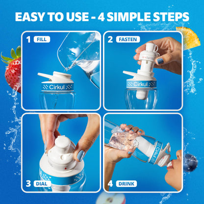 Cirkul 32oz. BPA-Free Plastic Water Bottle Starter Kit with Navy Lid, 2 Flavor Cartridges (1 LifeSip Blueberry Grape, 1 GoSip Kiwi Berry) No Sugar, Zero Calorie Drink Mix