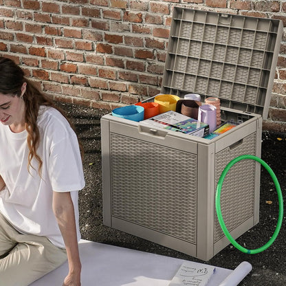 32 DWVO Gallon Indoor Outdoor Storage Box, Resin Rattan Small Deck Box for Patio Furniture, Cushions, Garden Tools