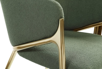 Meridian Furniture 559Green-C Nial Collection Modern | Contemporary Dining Chair with Rich Green Boucle Fabric, Iron Frame in Brushed Brass Finish, 22.5" W x 24.5" D x 31.5" H, Green, Set of 2