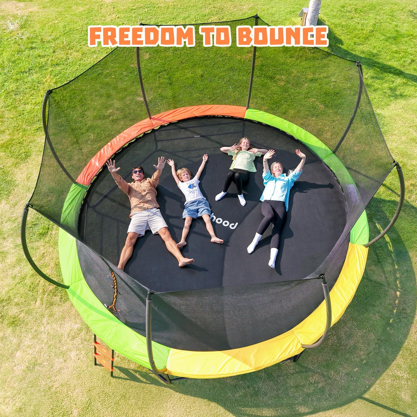 Yohood Trampoline Outdoor 12FT 14FT, Recreational Trampolines with Enclosure Net and Ladder, ASTM Approved for Kids and Adults, with Additional 8 Stabilizer Bars and Anti-Rust Coated Galvanized Frame