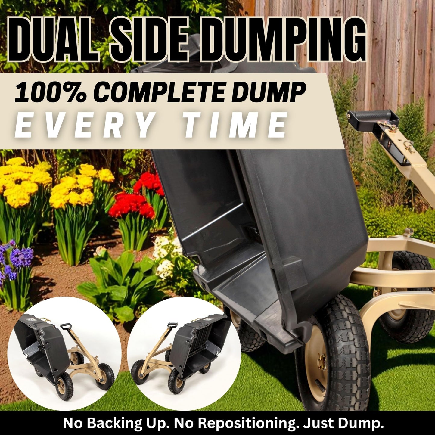 TerraTrek Heavy-Duty Garden Cart on Wheels – 7 Cu. Ft. Patented Dual Side Poly Dump Cart, 1200 lb. Capacity, All-Terrain Utility Wagon with No-Flat Wheels for Yard, Garden, Farm & Work