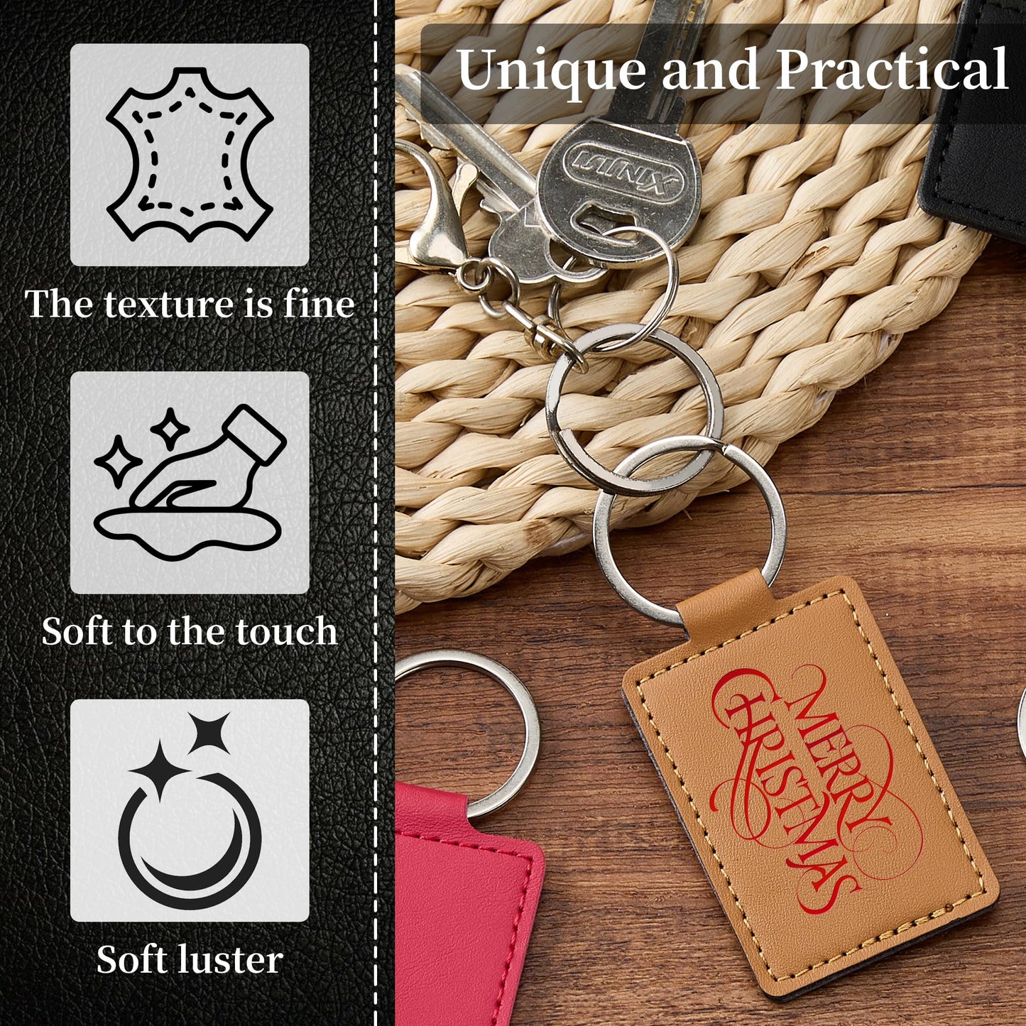 30 Pcs DIY Leather Key Fob Blanks Kit Rectangular PU Leather Keychains with Metal Keychain Rings 6 Colors for Laser Engraving Stamping Painting Working Key chain Craft Supplies Unique Gift Making