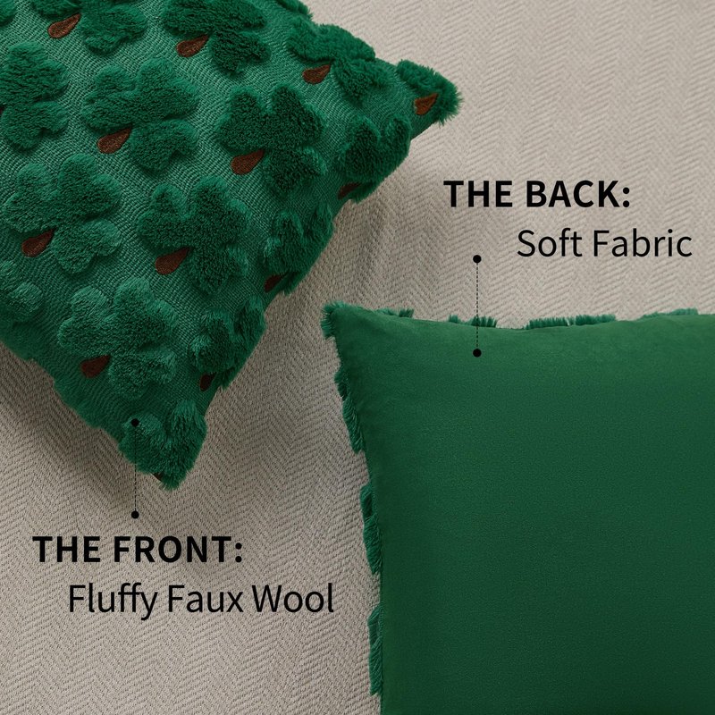 WKJZH St Patricks Day Pillow Covers 18x18 Inch Set of 2 Green Shamrock Brown Petioles Decorative Soft Plush Faux Wool Throw Pillows for Couch Sofa Bedroom Holiday Home Decor MRD03A45