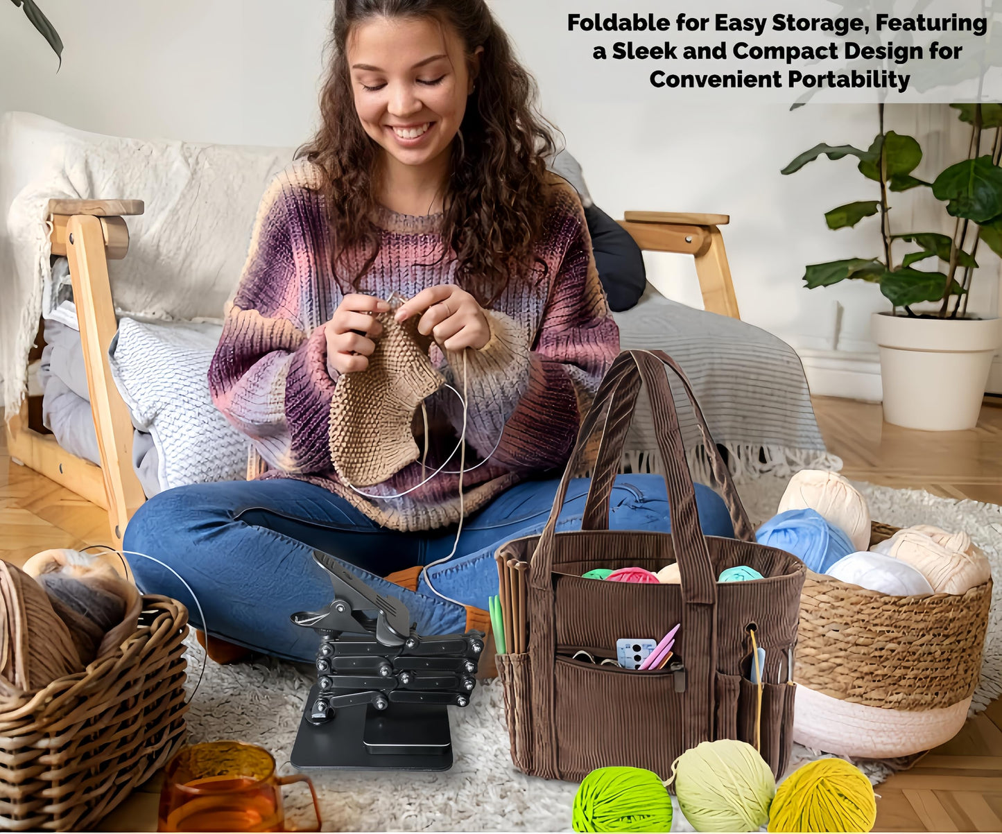 OWFCCLA Embroidery Hoop Holder Stand for Cross Stitch - Adjustable Lap & Table Stand with Weighted Metal Base & Storage Organizer - Hands Free Foldable Embroidery Stand for Floor, Sitting & Tabletop.