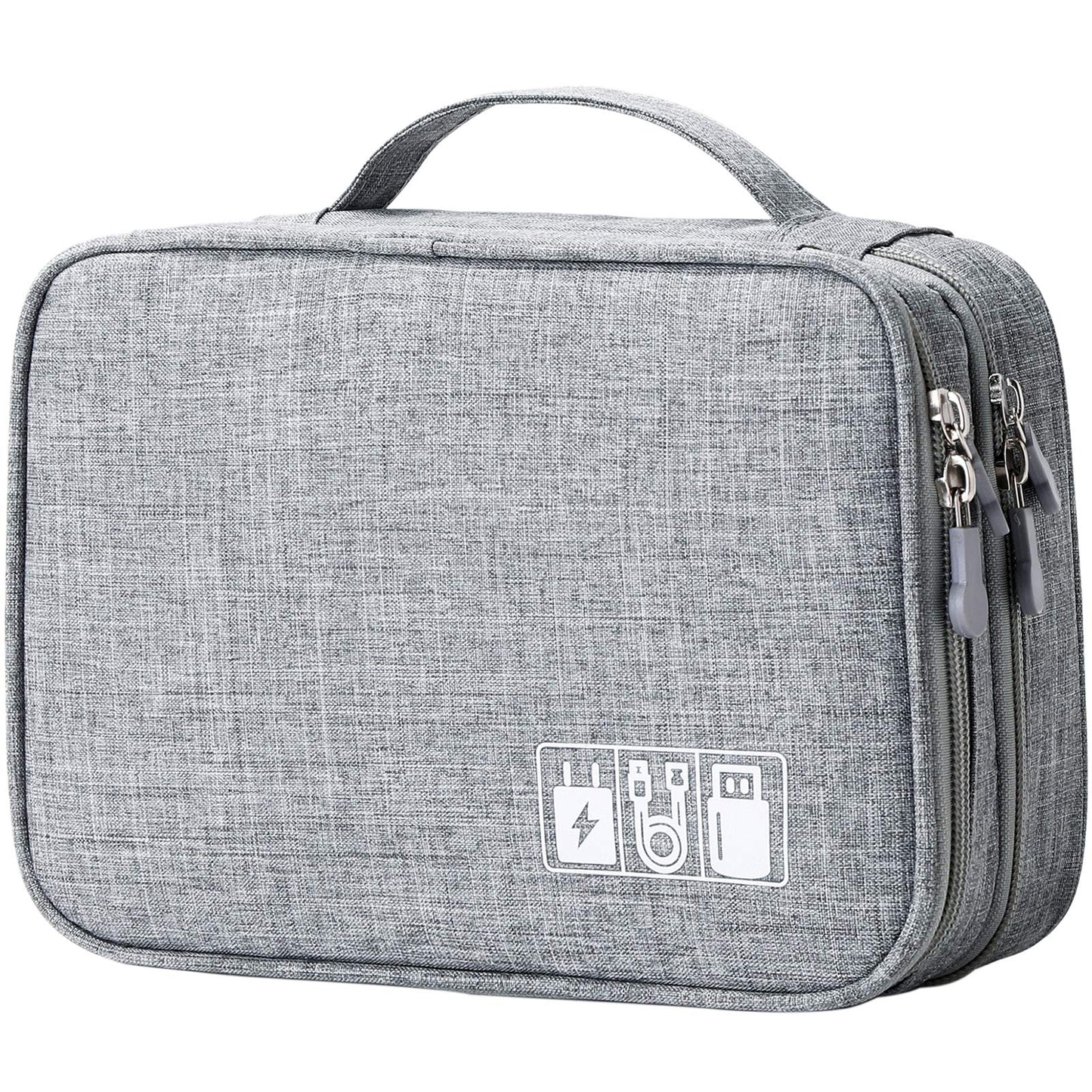 Lanola Travel Cable Organizer Bag, Electronic Accessories Case Portable Double Layer Cable Storage Bag for Cord,phone,Charger, Flash Drive, Phone, SD Card,Personal Items - (Grey)