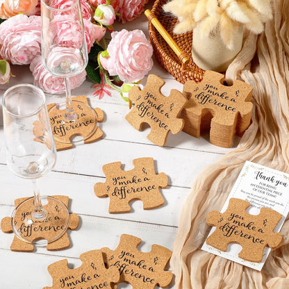 Hushee Inspirational Gift for Coworker Motivational Puzzle Piece Coasters Employee Appreciation Gifts with Cards Bags for Social Worker Staff Office(60 Pcs,You Make A Difference)