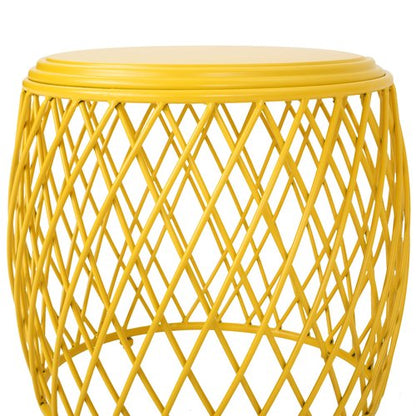 Christopher Knight Home Bryony Indoor 19" Diameter Lattice Iron Side Table, Matte Yellow