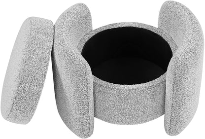 Meridian Furniture 115Grey Horizon Collection Modern | Contemporary Boucle Fabric Upholstered Ottoman, Grey, 29" W x 22" D x 19" H