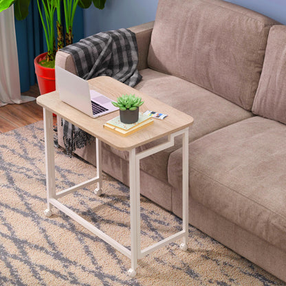 4NM 23.6" Mobile Small Rolling Computer Desk, Folding Laptop Cart Table with Wheels, Portable Office Desk for Small Space Couch Bed - Natural and White