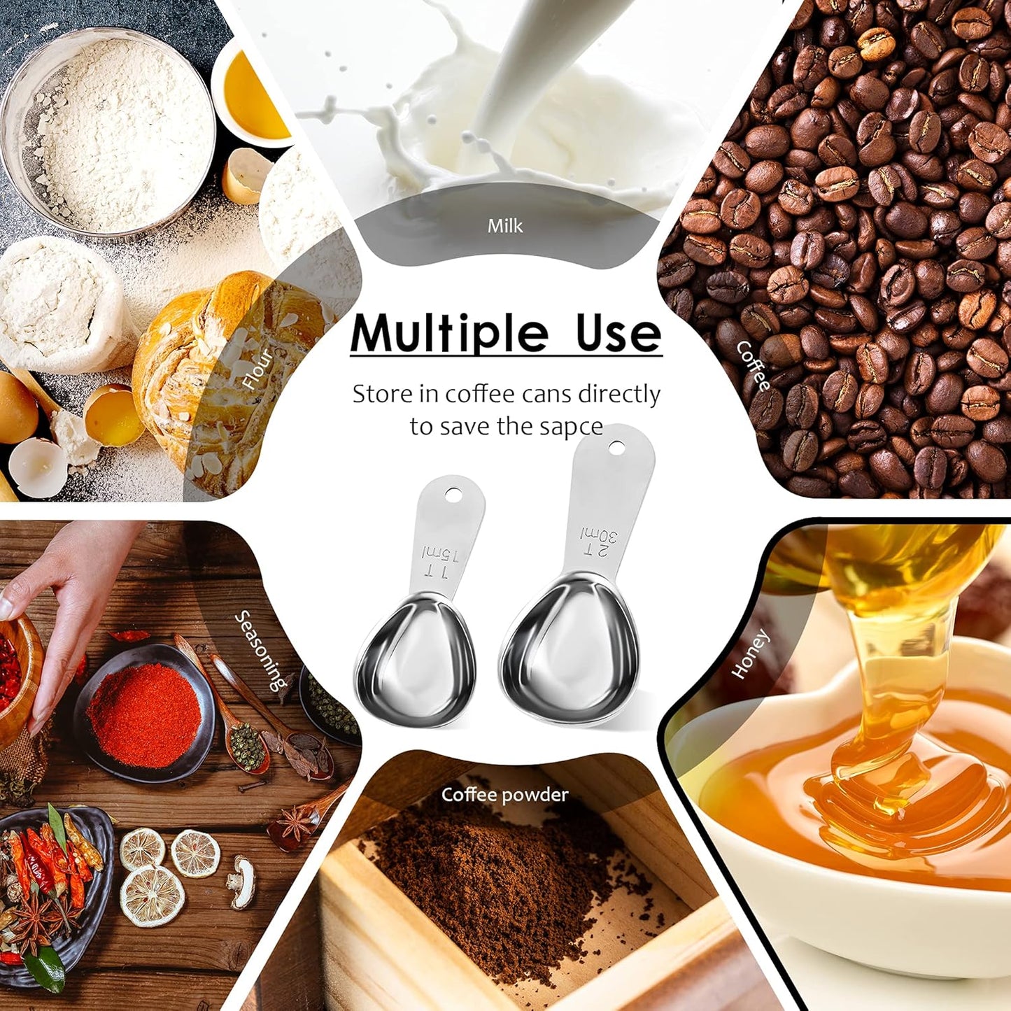 Smithccraft Measuring Coffee Scoop - 18/8 Stainless Steel Set of 2, Metric & US Tablespoons 15ml and 30ml