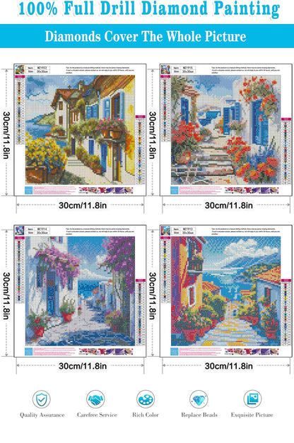 Zythron 4PCS Diamond Art Kits for Adults,Seaside Scenery Diamond Art Landscape Diamond Painting DIY 5D Full Drill Gem Art Painting Kit for Home Wall Decor Gifts 12x12 in