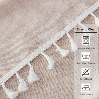 24 24 Inch Linen Small Square Tablecloth x Beige Washable Wrinkle Resistant Table Cover with Tassels Farmhouse
