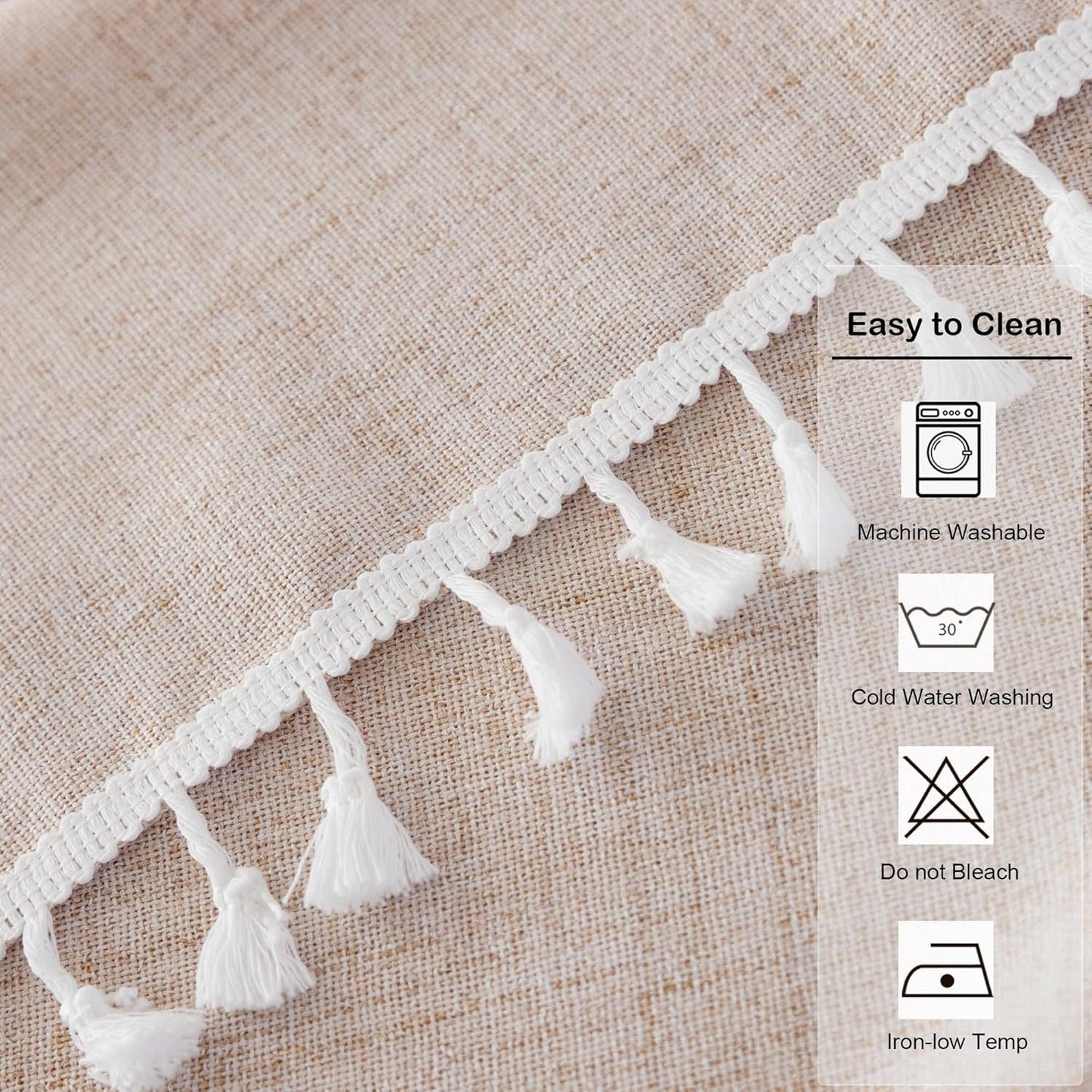24 Inch Linen Small Round Tablecloth Beige Washable Wrinkle Resistant Table Cover with Tassels Farmhouse Decorative