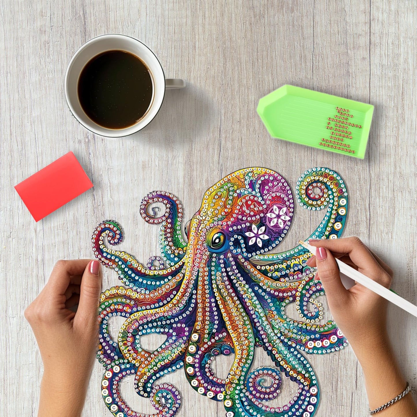 SENQAO Octopus Diamond Art Hanging Kit for Adult, Special Shaped Rhinestone, DIY Acrylic 5D Diamond Art Painting Window Pendants Home Garden Wall Hanging Kits Hanging Ornament