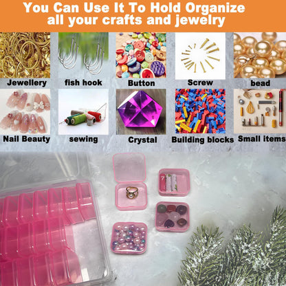 Forever bene Small Clear Plastic Bead Storage Containers-Pink Plastic Box-30Pcs Craft Storage Box with Hinged Lid, 1sheet Labels, Mini Boxs for Jewelry Making, Diamond Art, Crafts, Small Parts