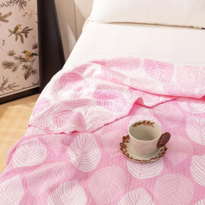 MEJU 100% 3 80 90 Leaf Pink Kids Young Girls Muslin Lightweight Blanket for Bed Sofa Couch Combed Cotton Layer Soft