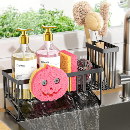Sponge Holder for Kitchen Sink,Smiley Face Sink Caddy with Removable Brush Holder,Self-Draining Sponge Caddy for Sponge,Soap,Dish Brush,Scrubber,Kitchen Essentials and Gadgets