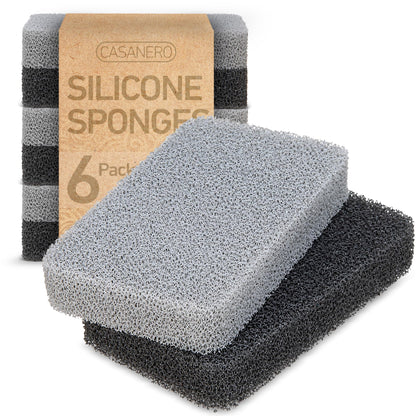 Casanero 12 Pack Silicone Dish Sponges, Heavy Duty Non Scratch Sponges for Dishwashing, Reusable Household Cleaning Sponges for Kitchen, Countertop, Bathroom, Non Stick Cookware or Car