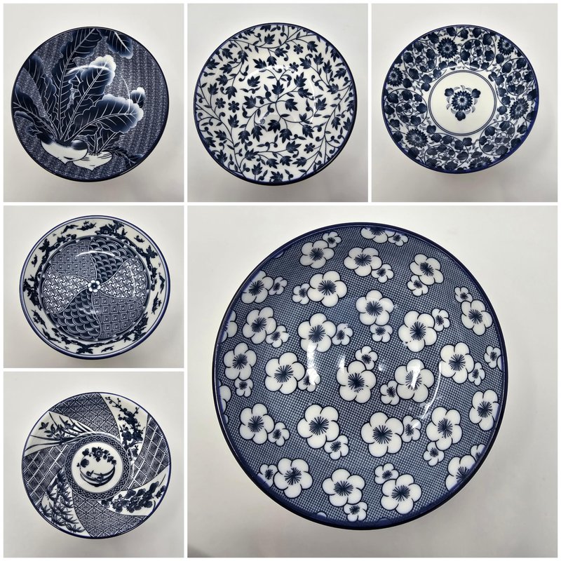 Porcelain Chinese Japanese Bowl Sets with Free 6 Porcelain Spoons, Set of 6