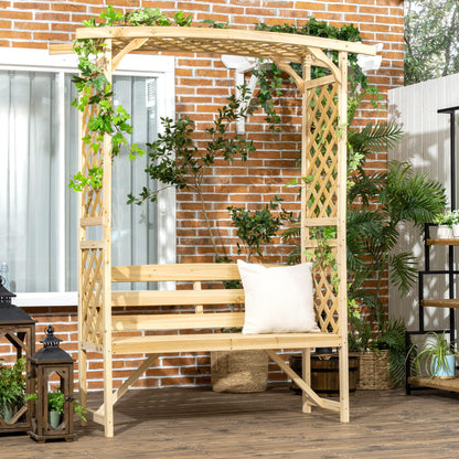 OVX Patio Garden Bench Arbor Arch with Pergola & 2 Trellises, 3-Seat Natural Wooden Outdoor Bench for Grape Vines & Climbing Plants – Backyard Decor, Natural
