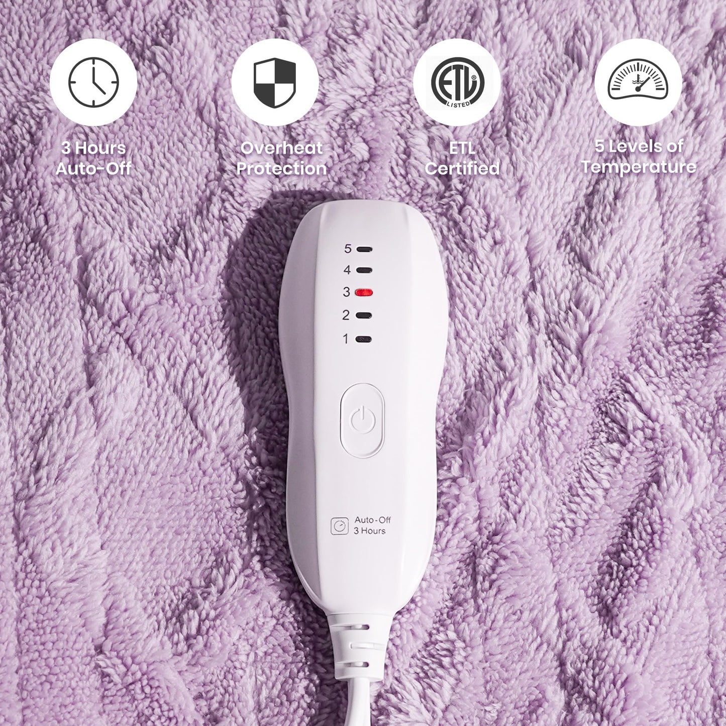 Heated Blanket-Electric Blanket,50"x60" Soft Heated Throw Blanket with 5 Heating Levels & 3 Hours auto-Off,Over-Heat Protection Fast-Heating,Machine Washable（Purple）