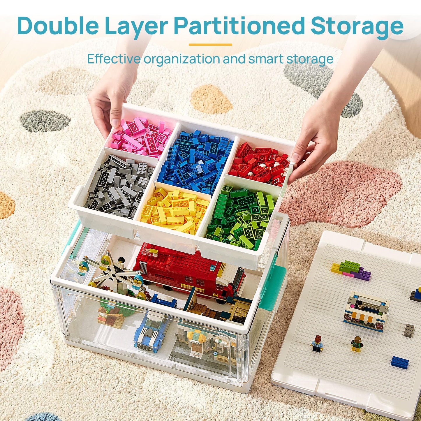 Vtopmart 24 QT Plastic Storage Box with Building Baseplate Lid and Removable Tray,Craft Organizer and Storage for Art Supplies, Beads and Sewing,1 Pack