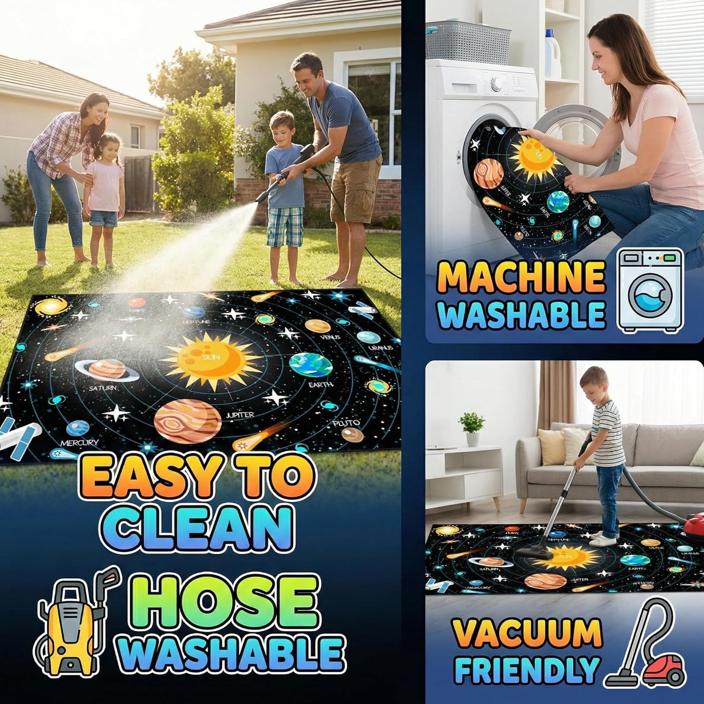 2'3' Outer Space Rugs Small Size Universe Solar System Planet Theme Carpets Kids Rugs for Playroom Educational Learning
