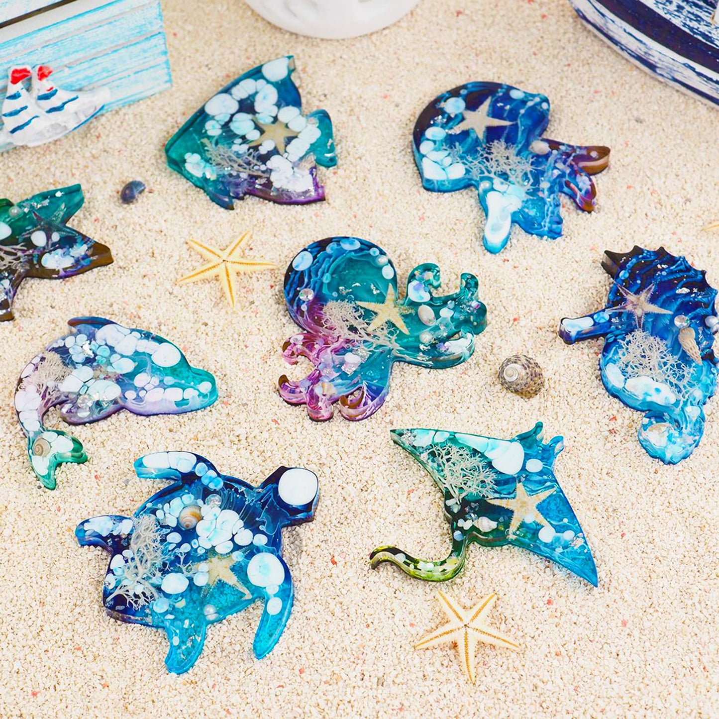 Pulcher Resin Molds, 16 Marine Terrestrial Amphibious Animals Keychain Making Silicone Mold for Epoxy Resin Casting Craft DIY Pendants Ornaments Decoration Gift