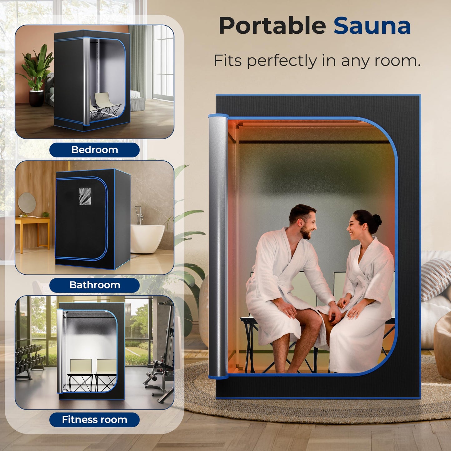 SereneLife Portable Sauna for Home, 2 Person Steam Tent with 4L Steamer 6' x 4', 2 Folding Chairs, Remote Control in-Home Spa