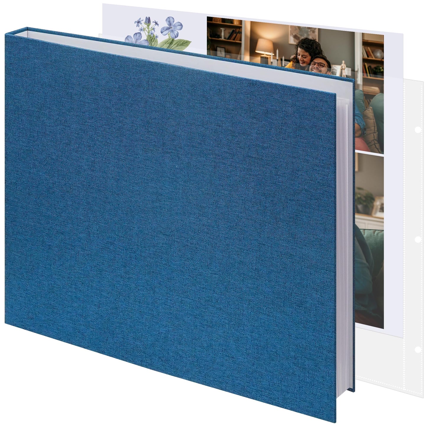 Vienrose 12x12 Inch Large 3 Ring Binder Scrapbook Photo Album, Linen Cover DIY Scrapbooks with 30 Sheets Plastic Sleeves 60 Pages Blank White Inner Pages for Wedding Birthday Baby Travel Blue