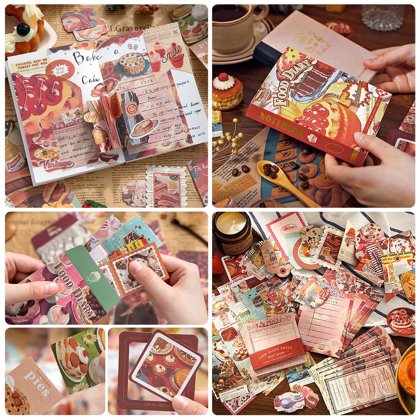 Scrapbooking Supplies Kit, Vintage Junk Journal Supplies, Scrapbook Kit with Aesthetic Ephemera Sticker, Cute Stationary Set, Bullet Journaling Kit, Collage Craft Supplies Gift for Adult Women Starter