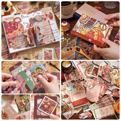 Scrapbooking Supplies Kit, Vintage Junk Journal Supplies, Scrapbook Kit with Aesthetic Ephemera Sticker, Cute Stationary Set, Bullet Journaling Kit, Collage Craft Supplies Gift for Adult Women Starter