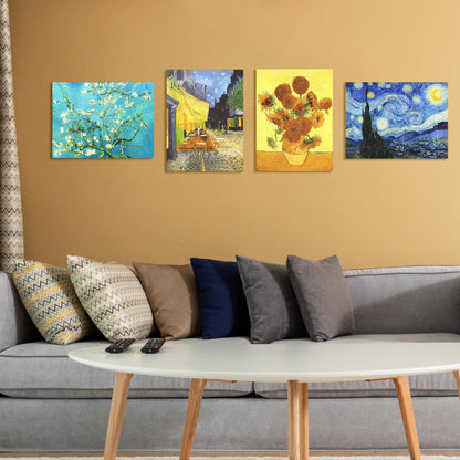 Muzagroo Art Van Gogh Diamond Painting Kits for Adults, DIY 5D Diamond Art Kits for Beginners, Starry Night Arts and Sunflower Crafts Diamond Art for Living Room, Kids Room 4 PCS Wall Art